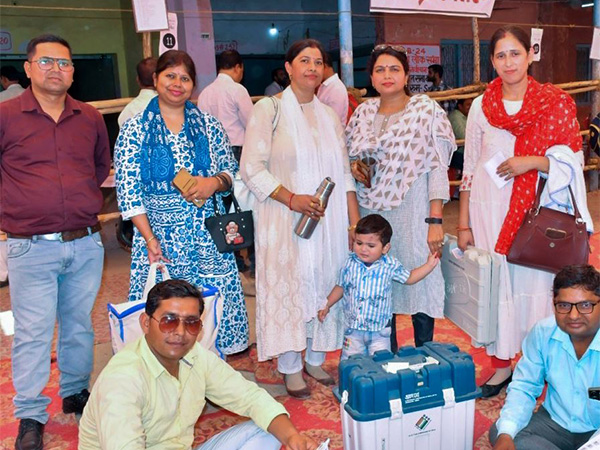 Polling staff in Uttar Pradesh's Mainpuri constituency (Photo/ANI)