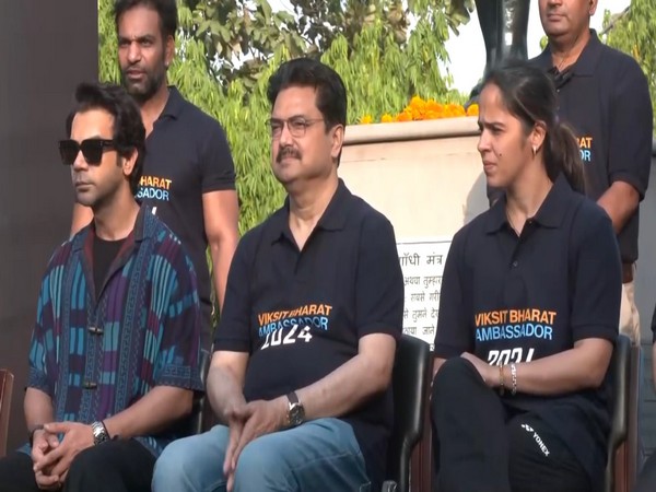 Saina Nehwal and Rajkumar Rao at Viksit Bharat Run (Photo/ANI)
