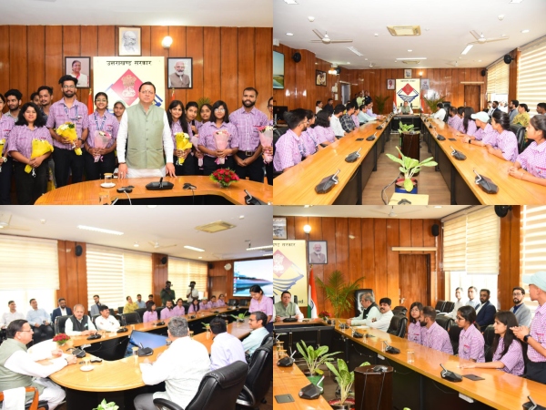 Chief Minister Pushkar Singh Dhami at meetings (Photos/ANI)