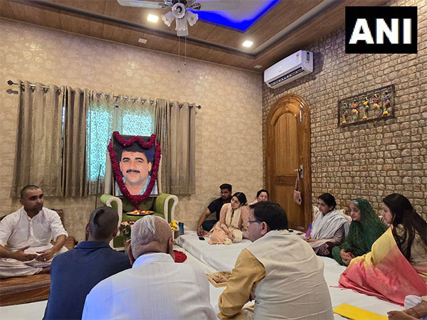 Uttarakhand CM Dhami reaches Late Kailash Chandra Gahtori's home (Image/ANI)