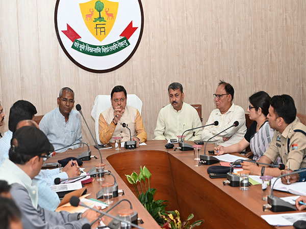 Uttarakhand CM Dhami at a review meeting at the Forest Training Academy in Haldwani. (Photo/ANI)