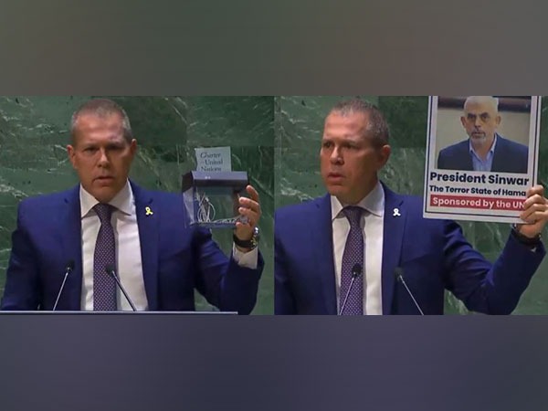 Israeli Ambassador to UN, Gilad Erdan during his speech at UN General Assembly (Photo: X @giladerdan1)