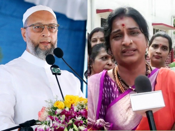 Sitting All India Majlis-e-Ittehadul Muslimeen MP Asaduddin Owaisi and Bharatiya Janata Party candidate Madhavi Latha (Photo/ANI)