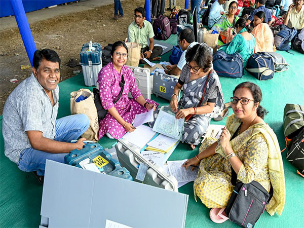 Polling officials collect EVMs and other election materials in West Bengal's Bardhaman. (Photo/ANI)