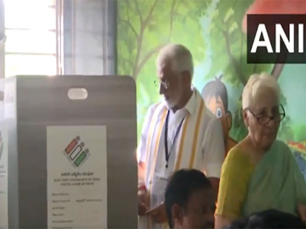 YSRCP candidate Vijaysai Reddy casts vote in Nellore (Image/ANI)