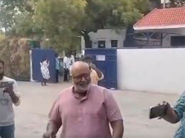 MM Keeravani at the polling booth in Hyderabad (Photo/ANI)