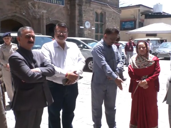 Himachal CM Sukhwinder Singh Sukhu, state chief Pratibha Singh during the nomination of Congress candidate from Shimla Lok Sabha seat (Photo/ANI) 