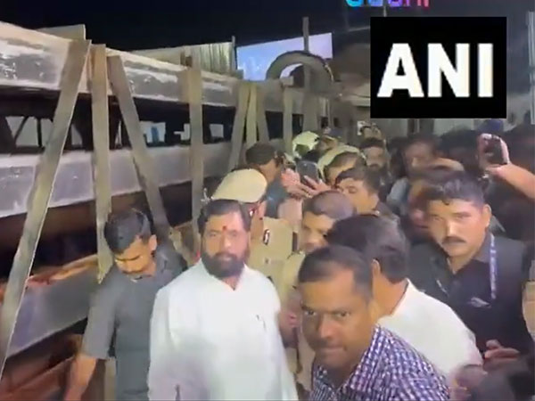 Maharashtra Chief Minister Eknath Shinde take stock of situation in Ghatkopar. (Photo/ANI)