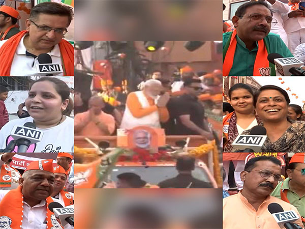 BJP party workers and local residents over PM's roadshow in Varanasi (Photo/ANI)