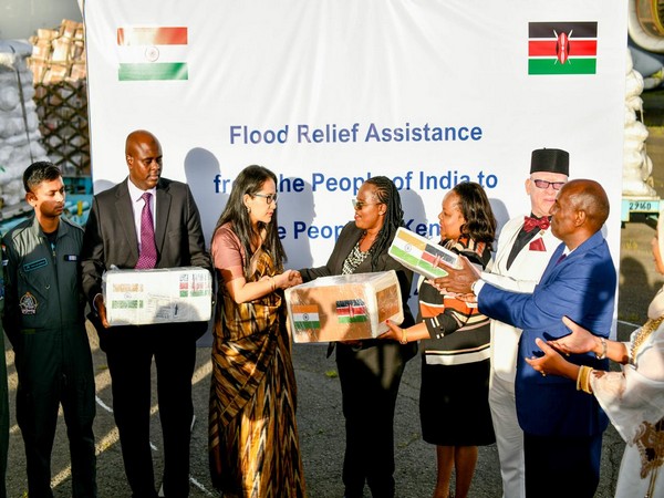 Indian High Commissioner to Kenya, Namgya Khampa handing over the humanitarian assistance (Photo:  X @IndiaInKenya)