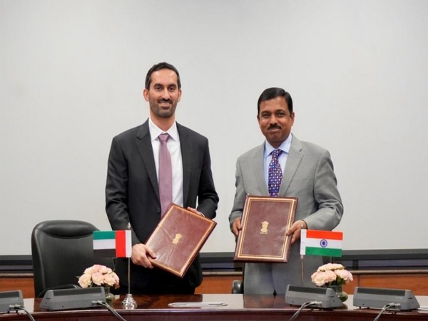 Muktesh Pardeshi, Secretary (CPV & OIA) MEA (Right) and Khaled Belhoul, Permanent Secy of Ministry of Foreign Affairs of the UAE (left). (Photo: X//@CPVIndia)