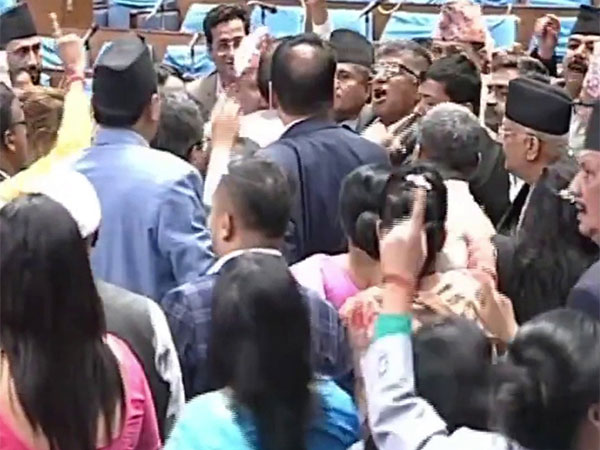 Scuffle breaks out in Nepal parliament between lawmakers of opposition and ruling alliance (Photo/ANI)