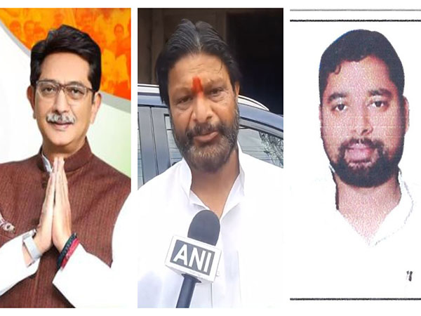 BJP's Anurag Sharma, Congress' Pradeep Jain Aditya, and BSP’s Ravi Prakash (@AnuraagJhansi/ANI/ECI)