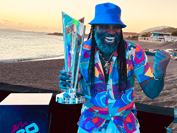 Chris Gayle with ICC T20 World Cup 2024 trophy (Image: CWI media)