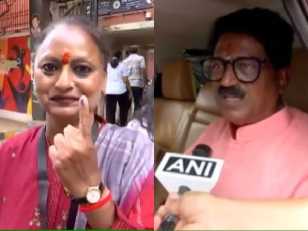 Candidates, Yamini Jadhav and Arvind Sawant after casting their vote in Mumbai (Photo/ANI)