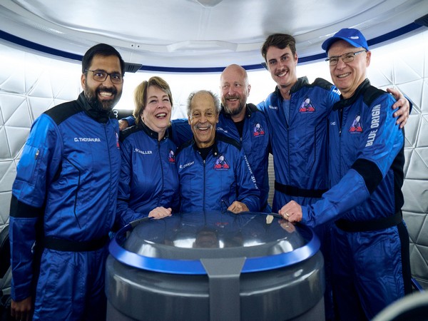 Andhra-born Gopi Thotakura with five other crew members (Photo credits: Blue Origin)