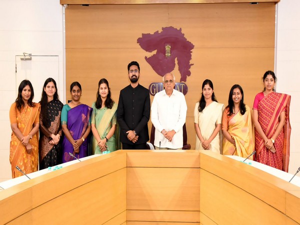 Gujarat CM Bhupendra Patel with probationary IAS officers of the batch of 2023. (Photo/ANI)