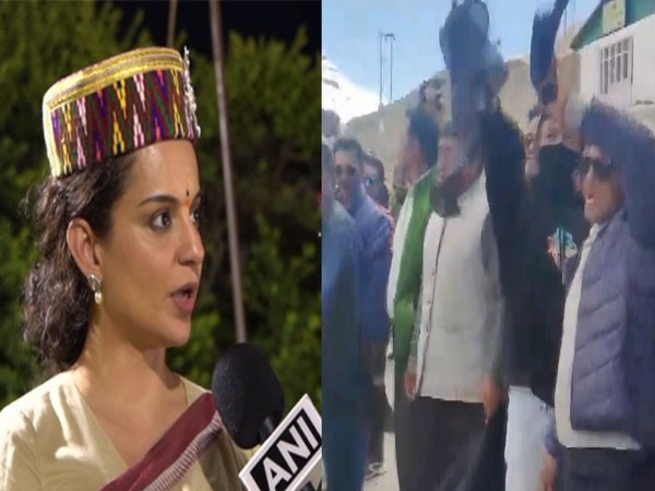 Black flags shown to actor-politician Kangana Ranaut during her visit to Kaza. 