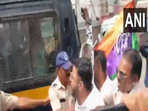 People threw ink at police van in which the accused’s father was brought to court for the hearing on Wednesday. (Photo/ANI)
