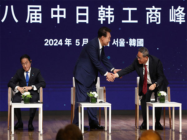 Japanese Prime Minister Fumio Kishida, South Korean President Yoon Suk Yeol and Chinese Premier Li Qiang in Seoul, South Korea on May 27, 2024 (Photo/Reuters)