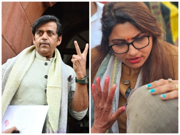 Bharatiya Janata Party candidate Ravi Kishan and Samajwadi Party candidate Kajal Nishad (Photo/ANI and Twitter: Kajal Nishad)