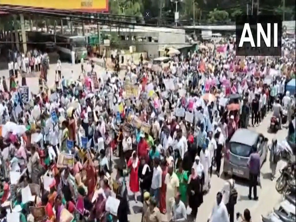 Visuals from Hassan Chalo protest in Karnataka. (Photo/ANI)