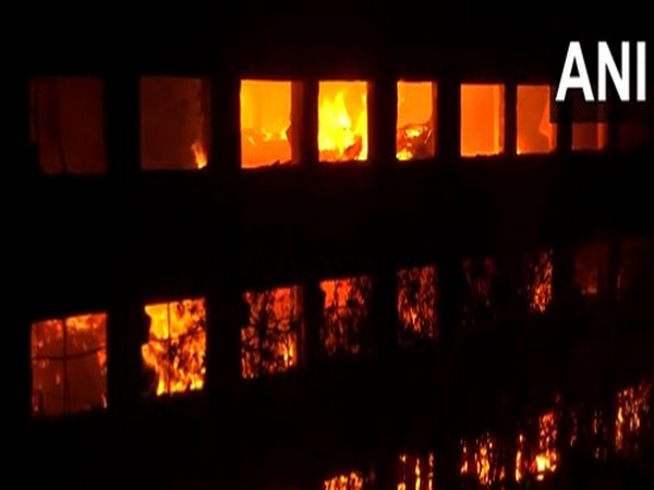 Massive fire breaks out at cloth manufacturing unit in Haryana's Gurugram. (Photo/ANI)