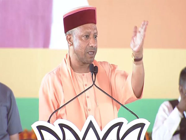 Uttar Pradesh Chief Minister Yogi Adityanath addresses public rally in Hamirpur (Photo/ANI)