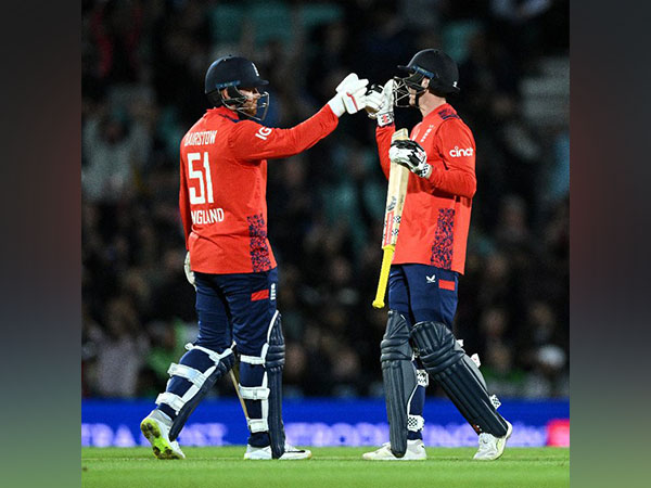 Jonny Bairstow and Harry Brook celebrating the win. (Photo- England Cricket X)