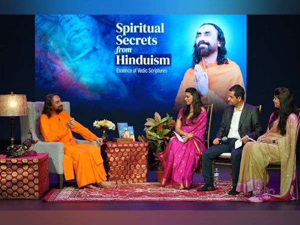 Panel Discussion at RKT Dallas during the book launch of the Spiritual Secrets of Hinduism Pictured left to right Swami Mukundananda, Kashmira Kittur, Nitin Kaushal, Payal Roy