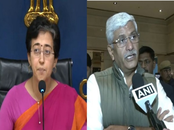 Delhi Minister Atishi and Union minister Gajendra Singh Shekhawat. (Photo/ANI)