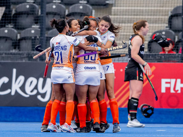 Indian women’s hockey team against Germany during FIH Pro League 2023/24 (Image: HI)