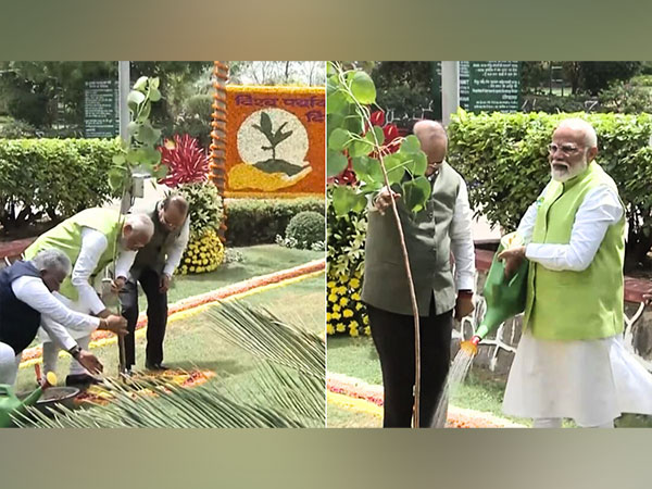 PM Modi planting a peepal tree sapling at Buddha Jayanti Park in Delhi. (Photo/ANI)