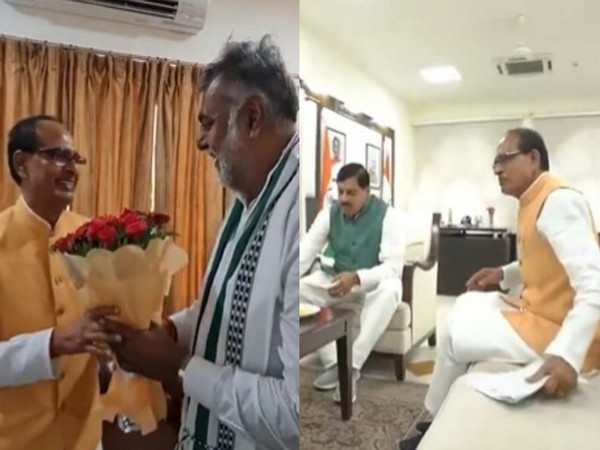 Shivraj Singh Chouhan meets Prahlad Singh Patel (L) and CM Yadav (R) (Photo/ANI)