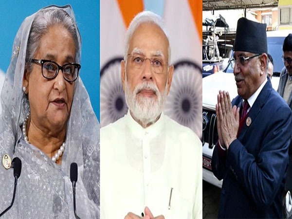 Sheikh Hasina, Narendra Modi, Pushpa Kamal Dahal (Photo/ANI)