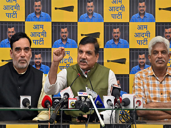 AAP leaders Gopal Rai, Sanjay Singh and Pankaj Gupta (From left to right) (Photo/ANI)