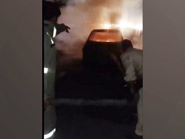 Fire breaks out at car in Noida Sector 113 (Photo/ANI)
