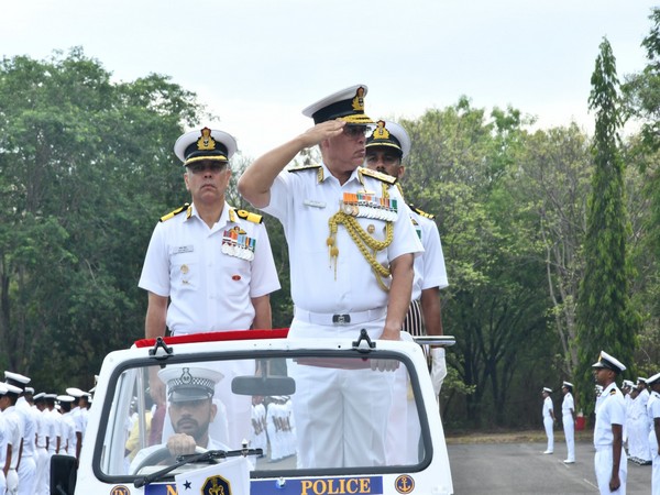 Vice Admiral Rajesh Pendharkar, AVSM, VSM, Flag Officer Commanding-in-Chief, Eastern Naval Command reviews the passing out parade. (Photo/ANI)