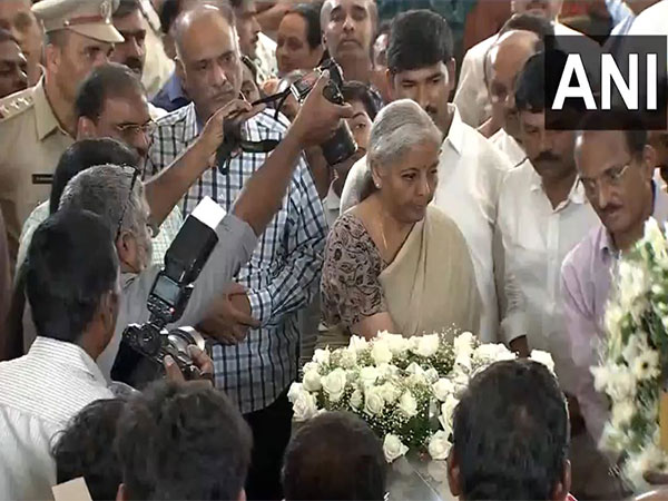 Union Finance Minister Nirmala Sitharaman pays respect to Ramoji Rao (Photo/ANI)