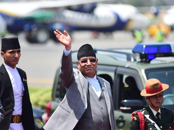 Nepal PM Pushpa Kamal Dahal 'Prachanda' at Tribhuvan International Airport in Nepal on Sunday (Photo/ANI)