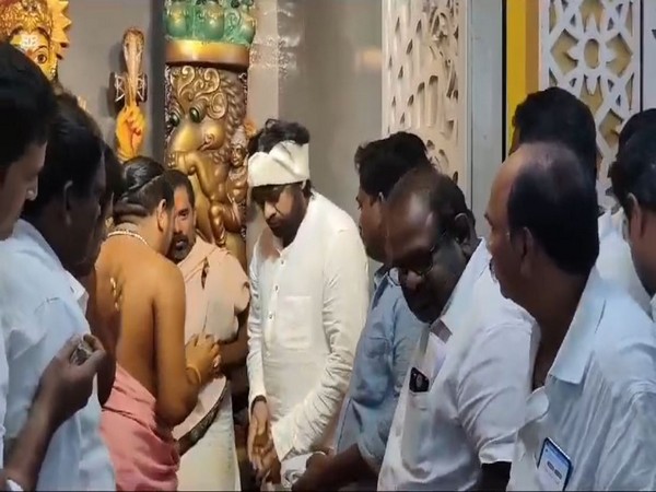Janasena chief Pawan Kalyan at Nookambika temple on Monday. (Photo/ANI)