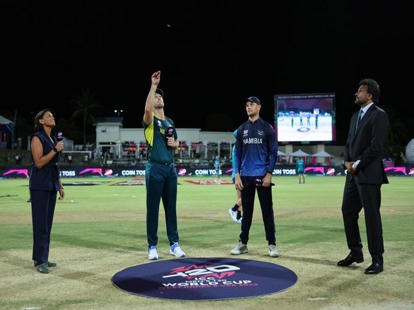 Mitchell Marsh and Gerhard Erasmus at toss. (Picture: ICC/X)