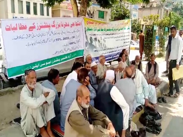 Pensioners in Pakistan-occupied Jammu and Kashmir hold sit-in protest (Photo/ANI)