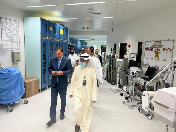 Indian ambassador to Kuwait, Adarsh Swaika visits Al-Adan hospital in Kuwait where over 30 Indian workers are admitted (Photo credits: X/@indembkwt)