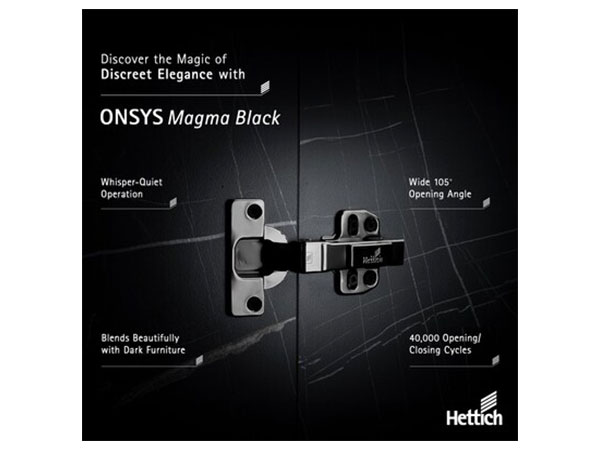 New Launch: Onsys Magma Black Hinge for Dark Wood Furniture