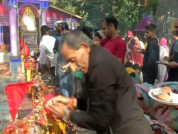 Devotees offer prayers at the Mata Kheer Bhawani Temple in J-K (Photo/ANI)