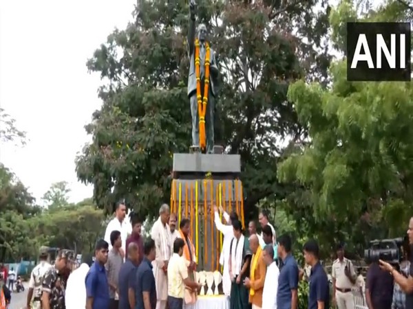Odisha Chief Minister Mohan Charan Majhi with Deputy Chief Ministers KV Singh Deo and Prabhati Parida honouring Dr B R Ambedkar's statue in Bhubaneswar, Odisha