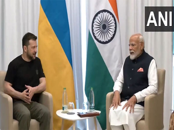 Prime Minister Narendra Modi with Ukrainian President Volodymyr Zelenskyy in Apulia, Italy (Photo/ANI)