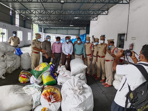 Telangana’s Drug Disposal Committee destroys over 5006 kgs of Ganja. (Photo/ANI)