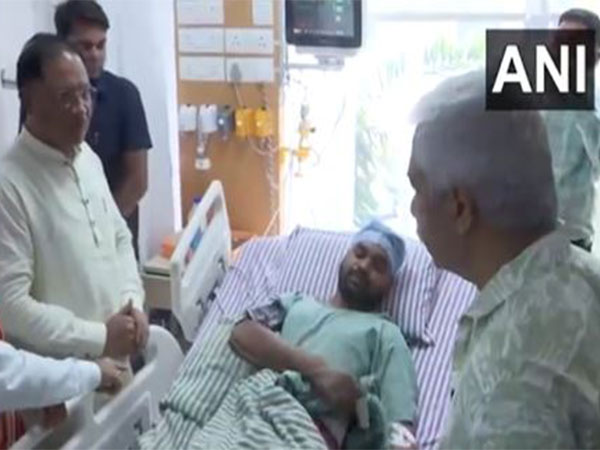 Chhattisgarh CM Vishnu Deo Sai meets injured soldiers (Photo/ANI)